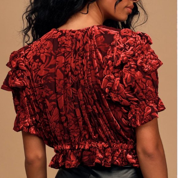 FREE PEOPLE Floral Velvet Ruffled Puff Sleeve Top - Picture 3 of 7